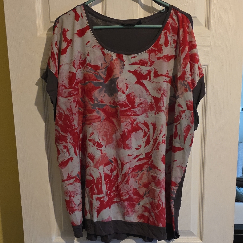 Apt. 9 Red and Gray Patterned Blouse